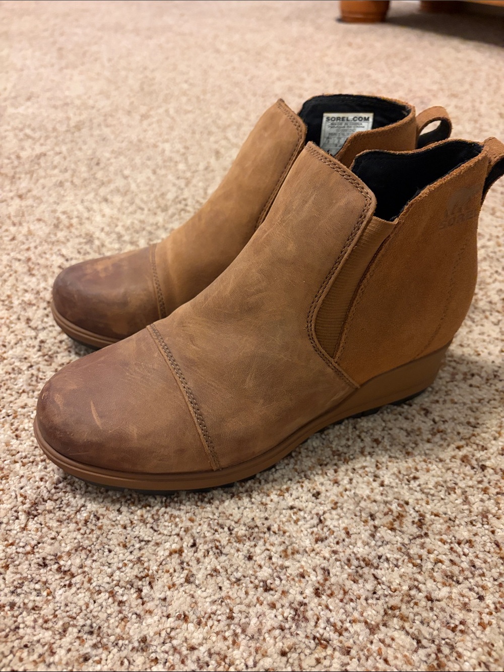 NEW Sorel Women's Brown Leather Wedge Chelsea Ankle Boots